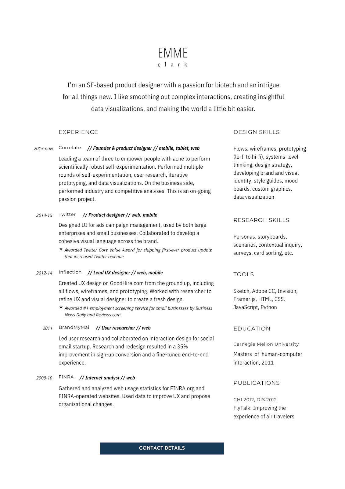 UX designer resume