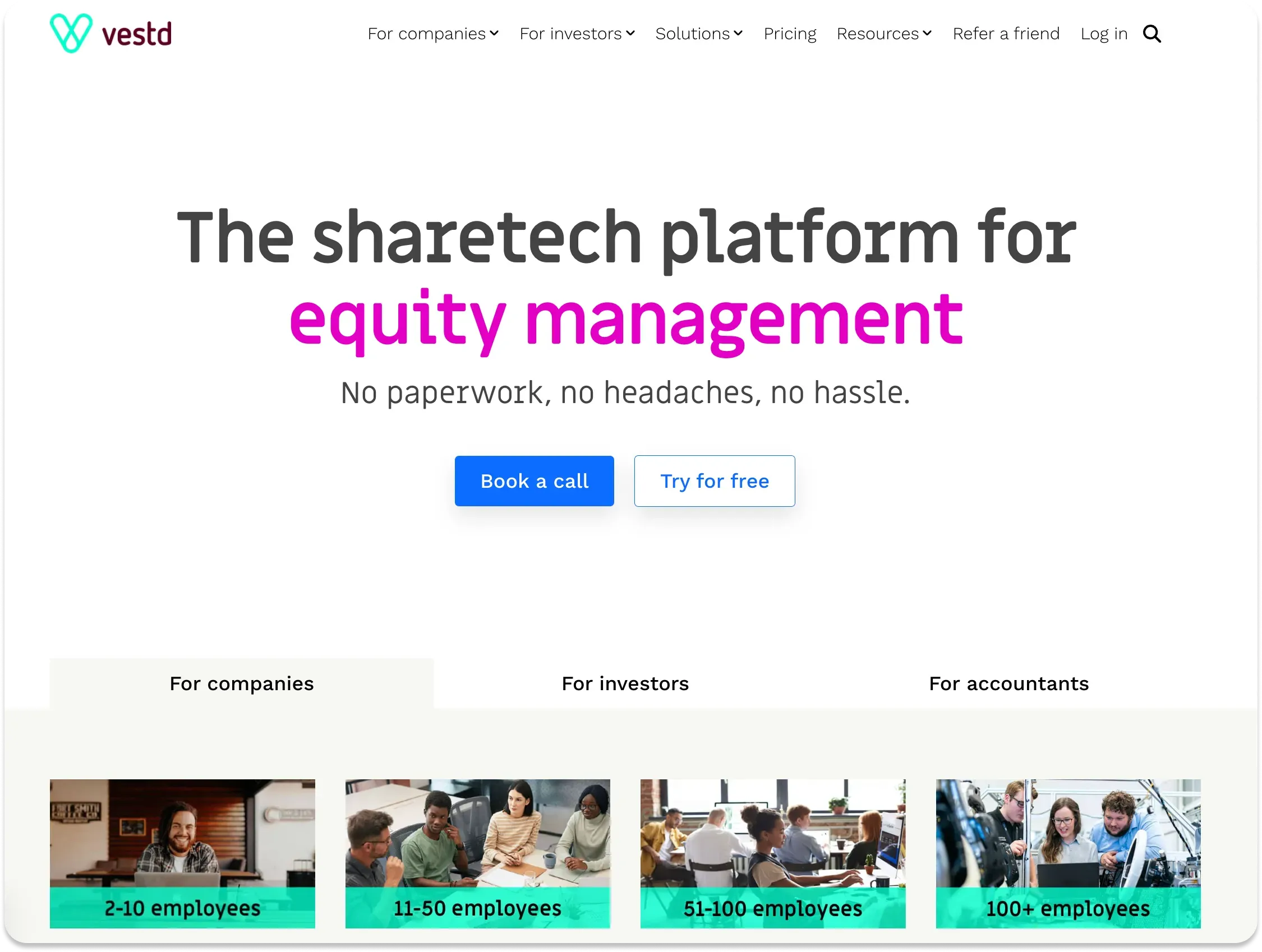 The homepage of Vestd's website