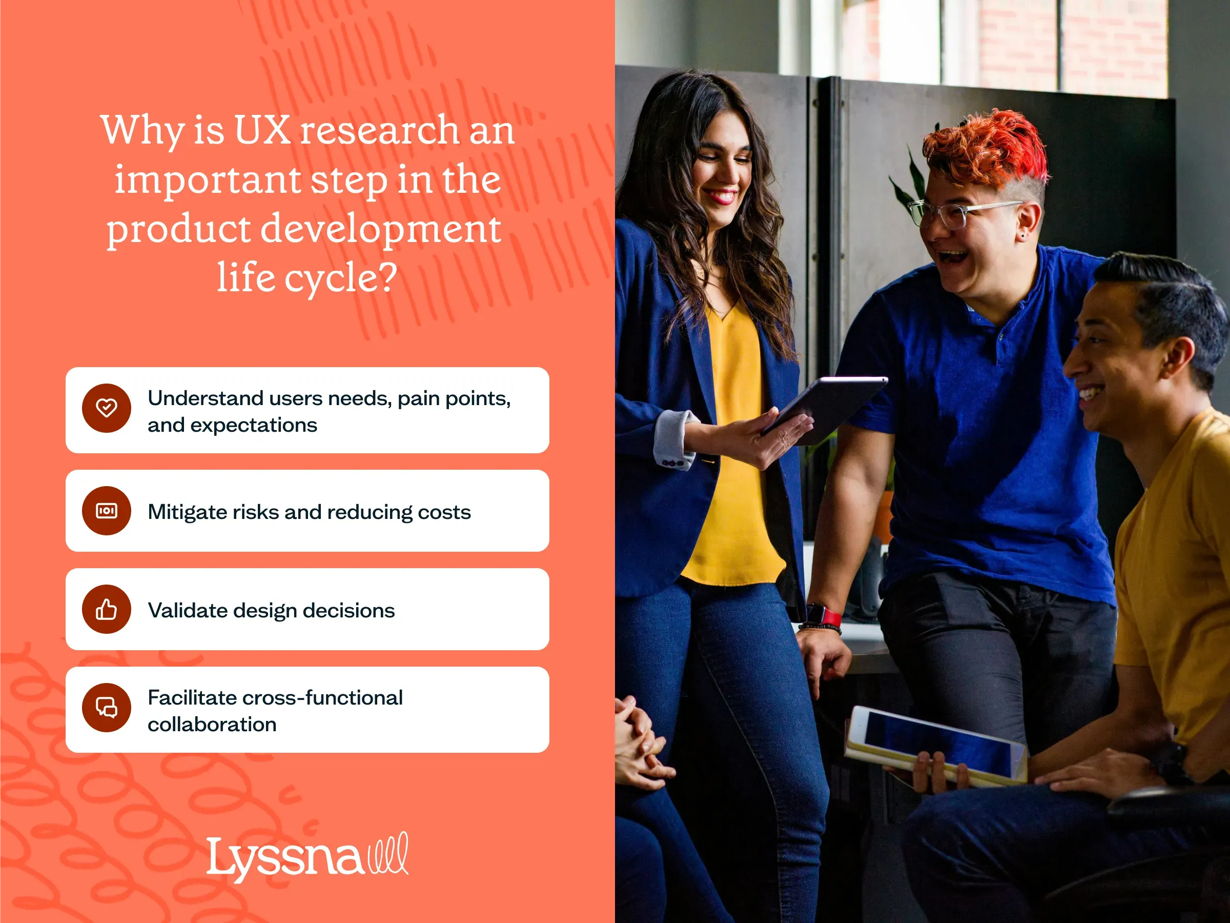 List showing the reasons why UX research is an important step in the product development lifecycle