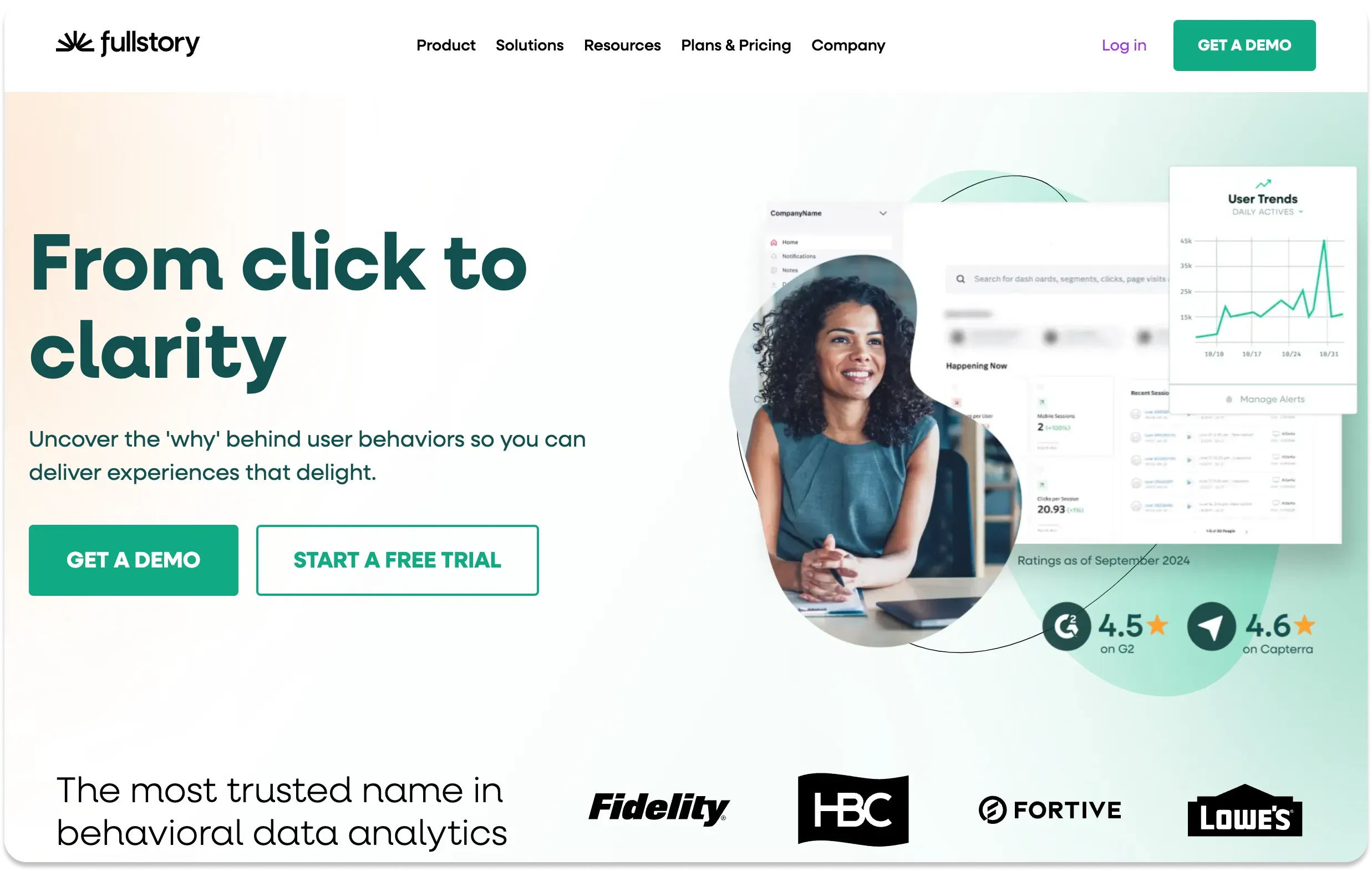 The Fullstory homepage