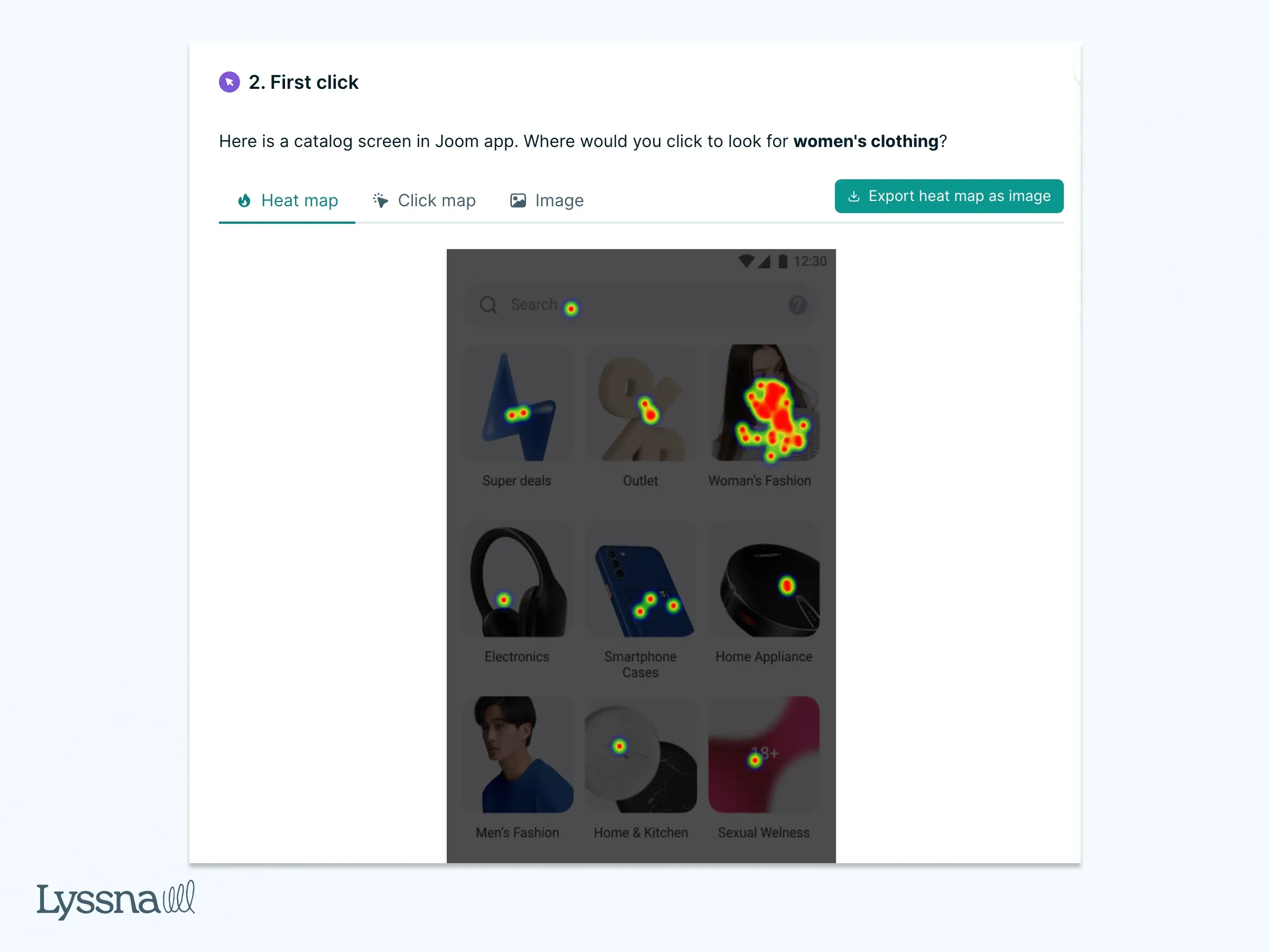 Results from a First Click test that Joom conducted on Lyssna
