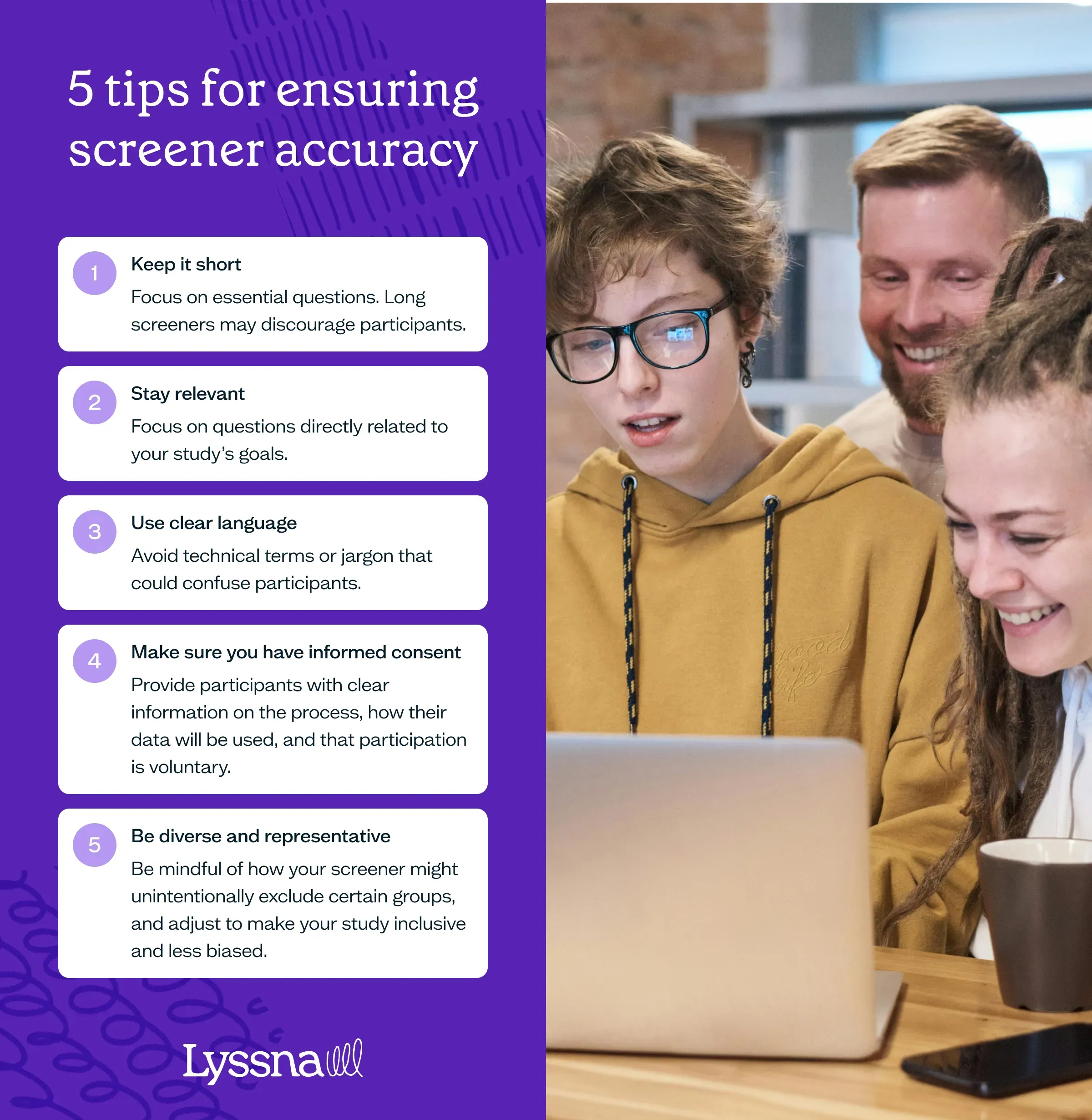 List of five tips to ensure screener accuracy