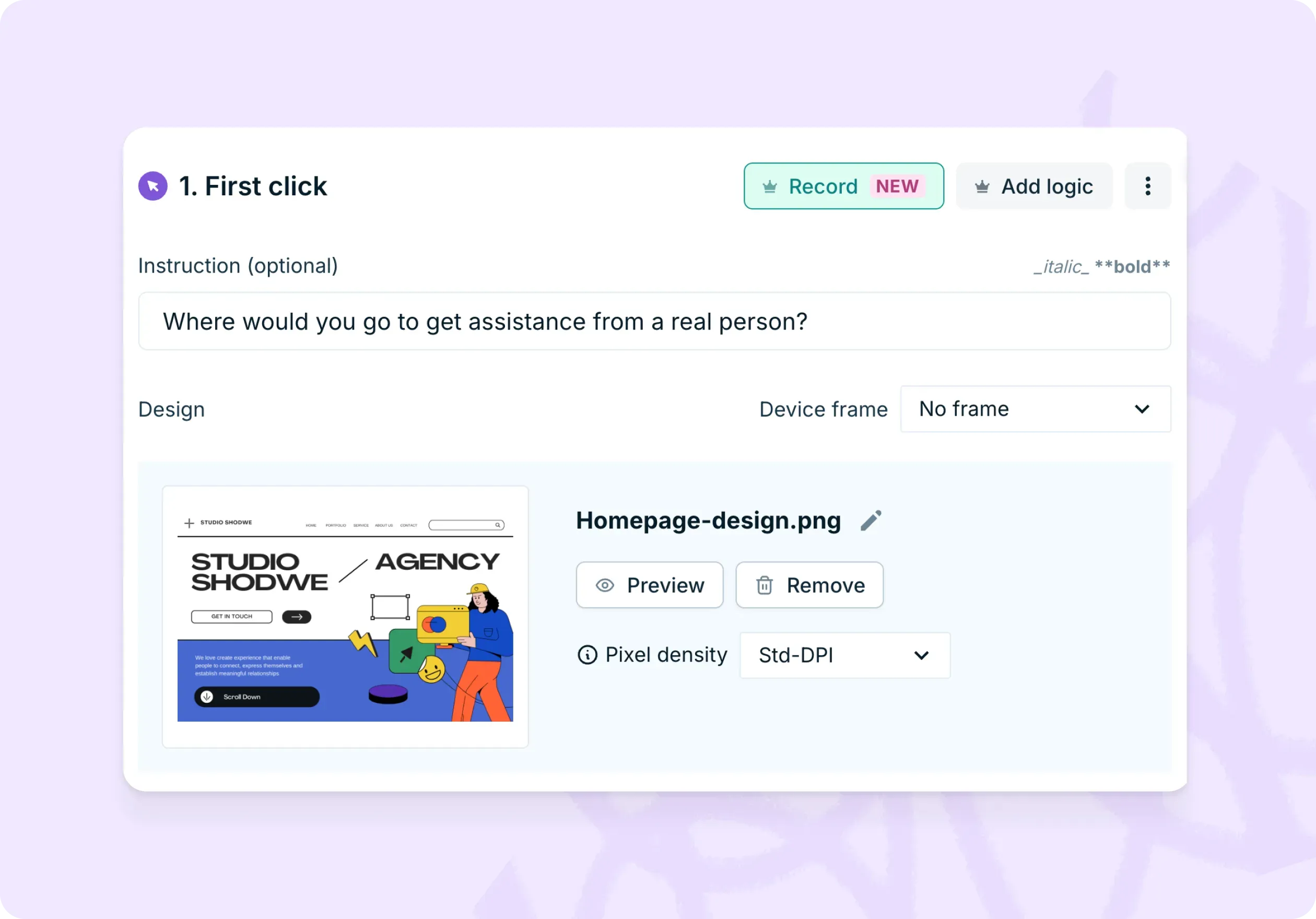 Evaluate website UI intuitiveness: Template