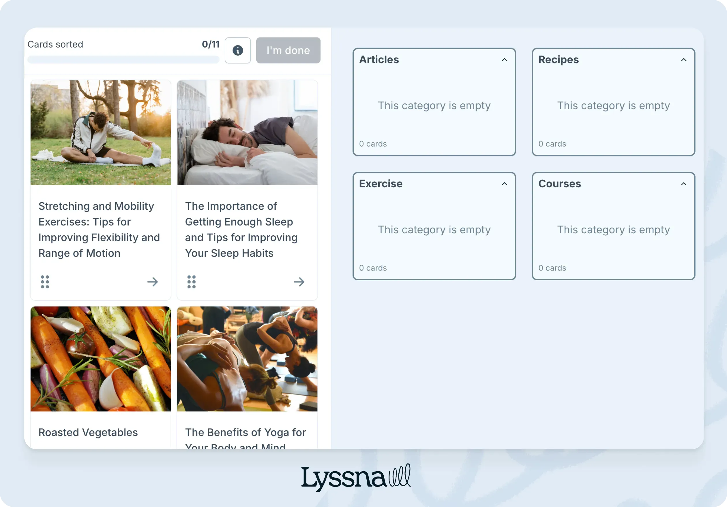 The Lyssna card sorting template - Improve information architecture