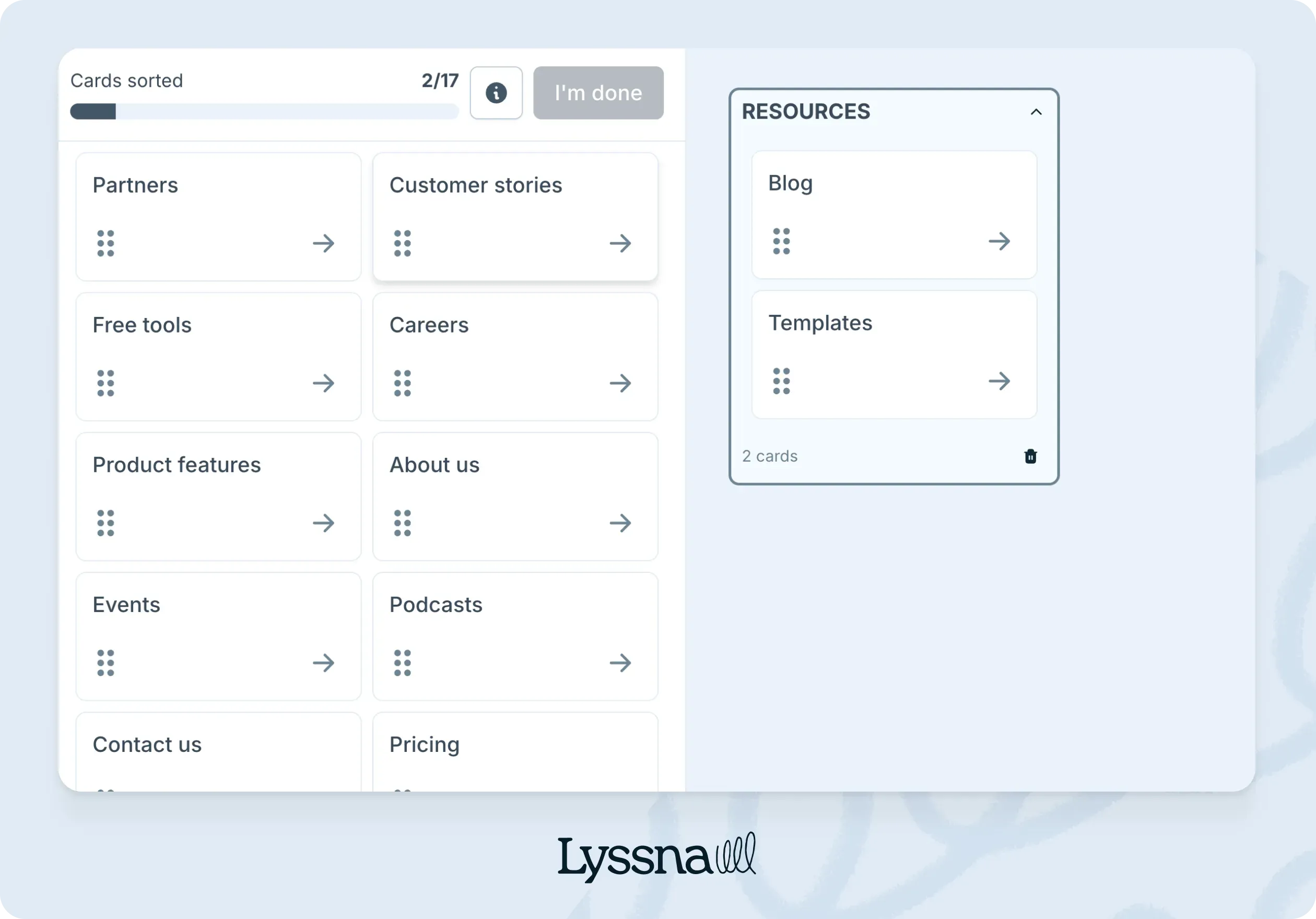 The Lyssna card sorting template - Create an intuitive information architecture