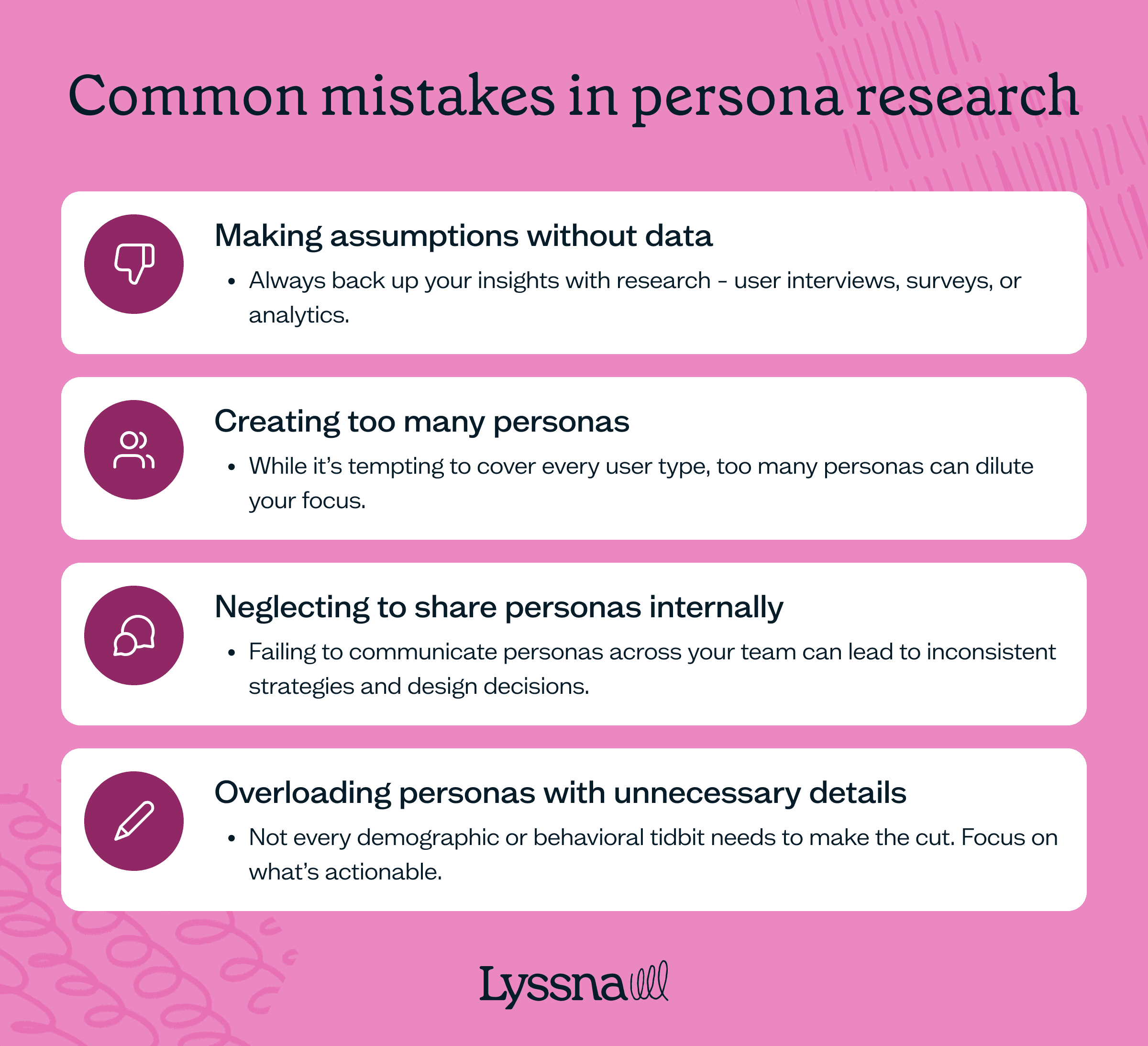 List of 4 common mistakes in persona research