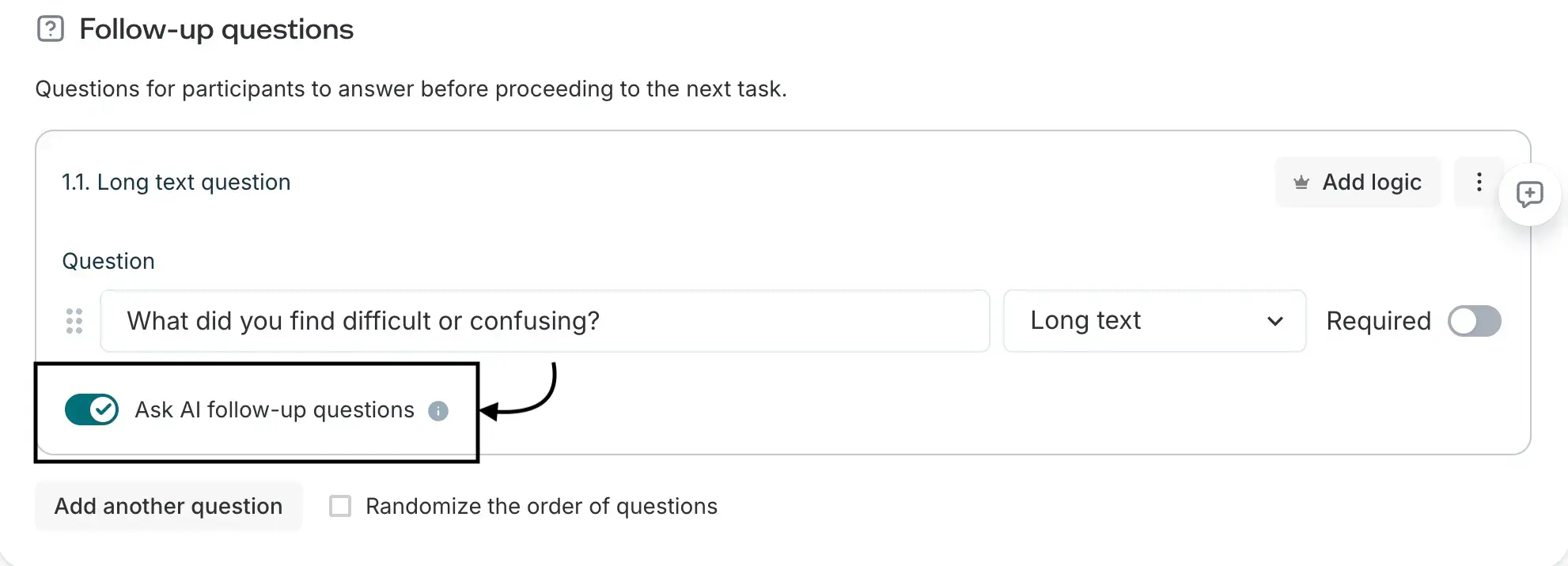 A screenshot of an AI follow-up question in Lyssna