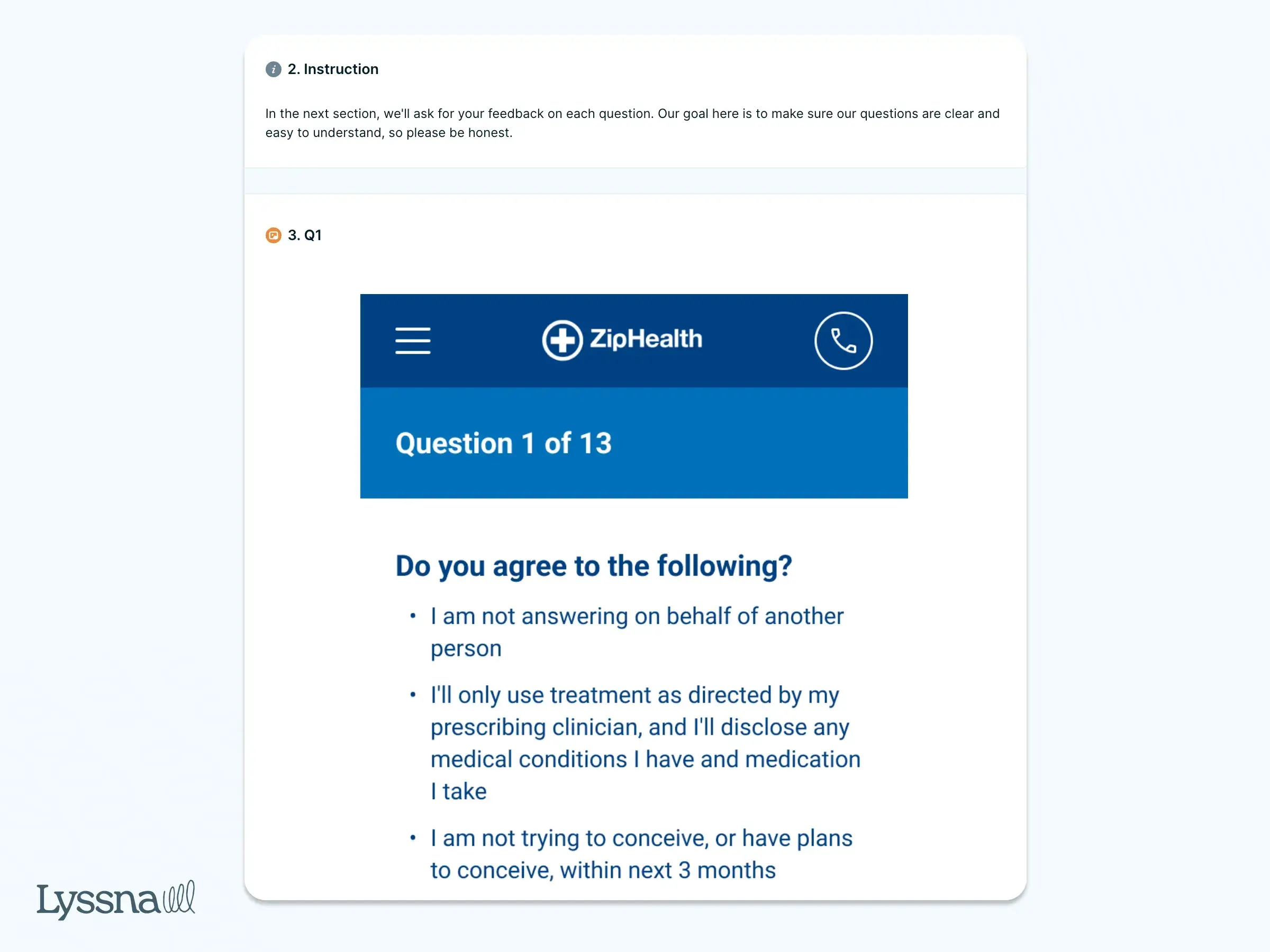 An example of a question used in a user research test conducted by HeliosX