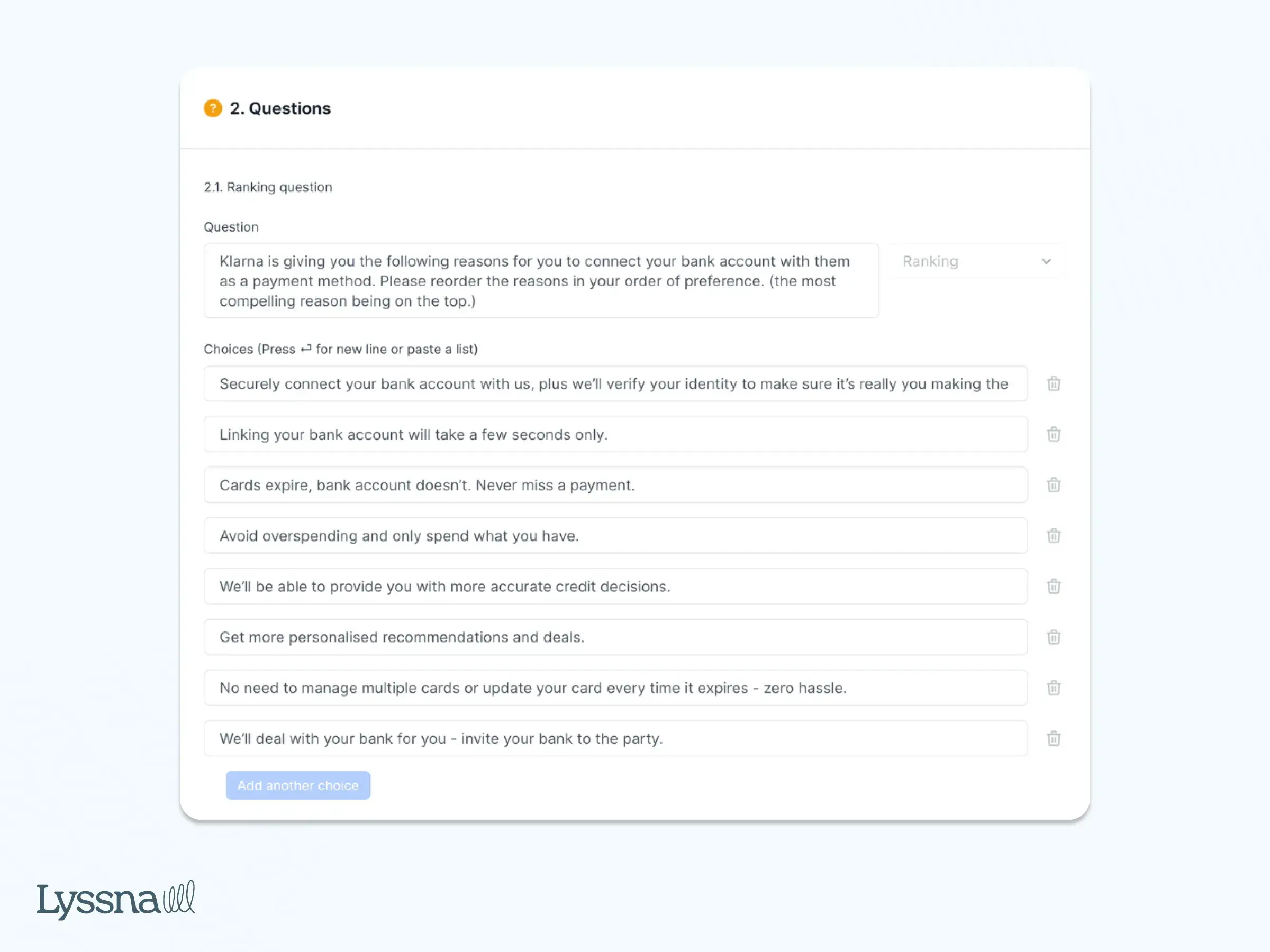 ux-research-examples-usability-testing-guide-klarna-questions-survey-example.webp