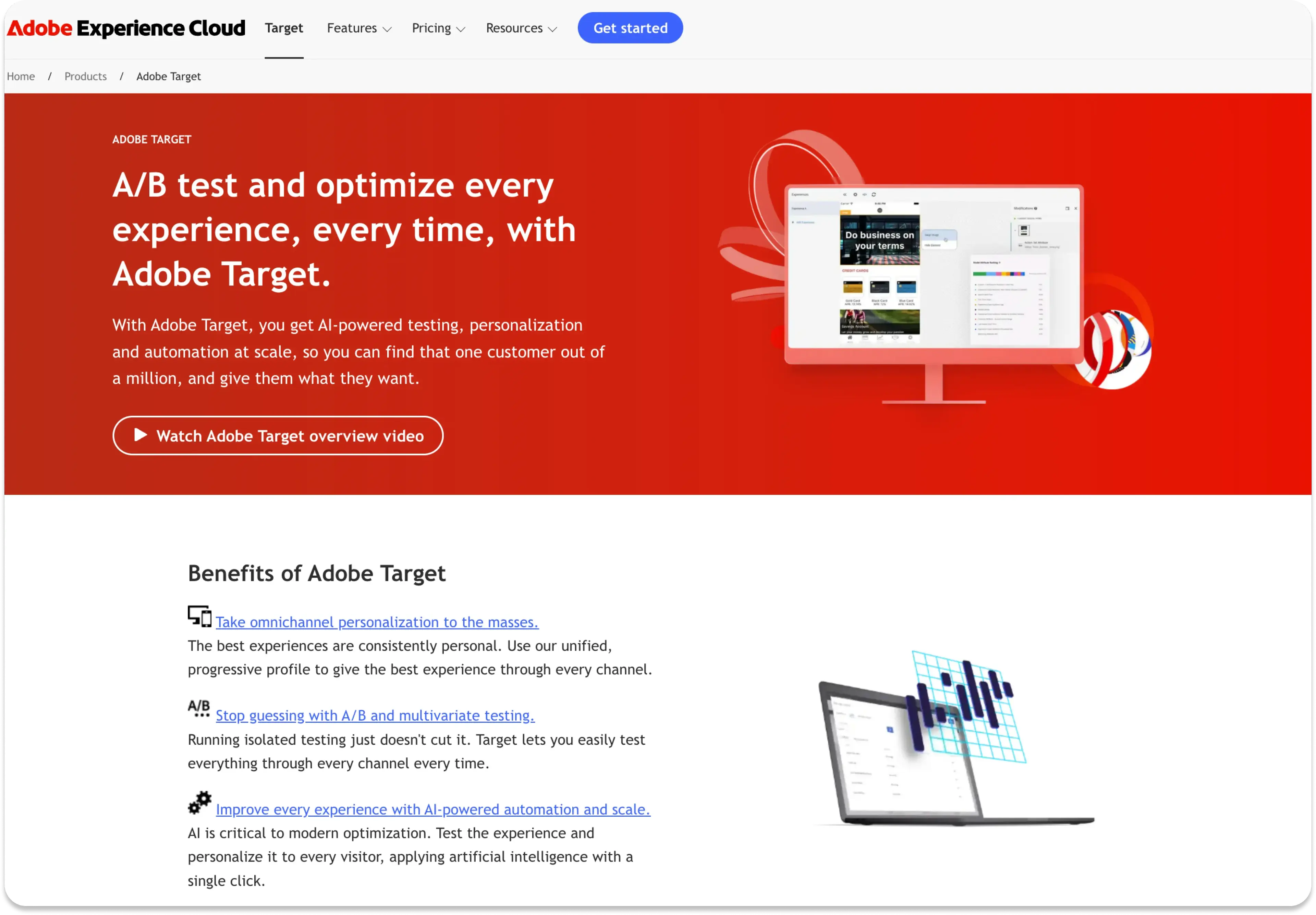 The AdobeTarget homepage
