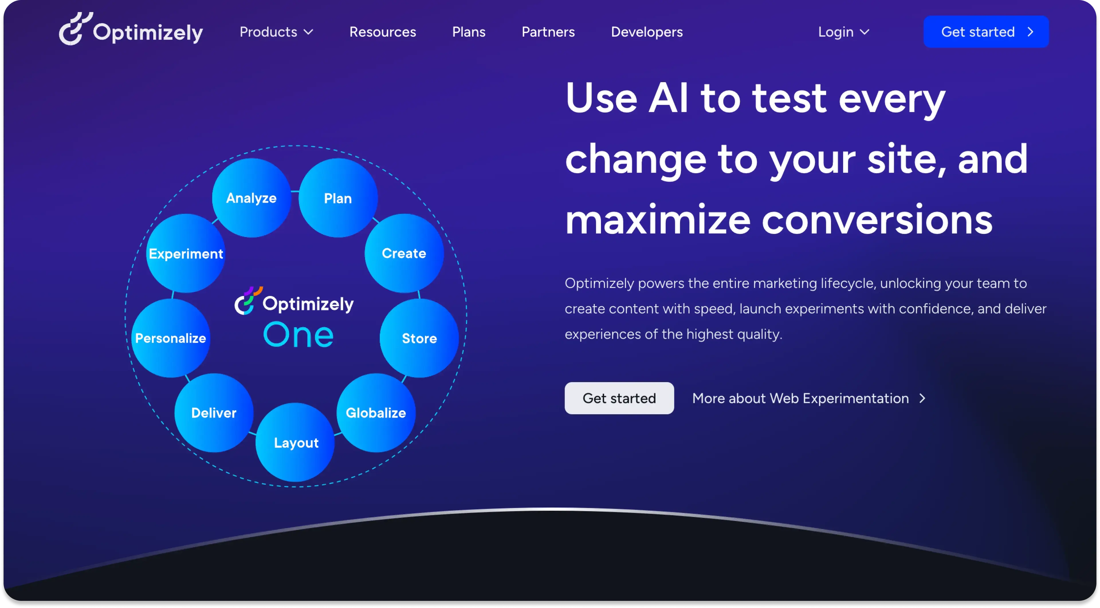 The Optimizely homepage