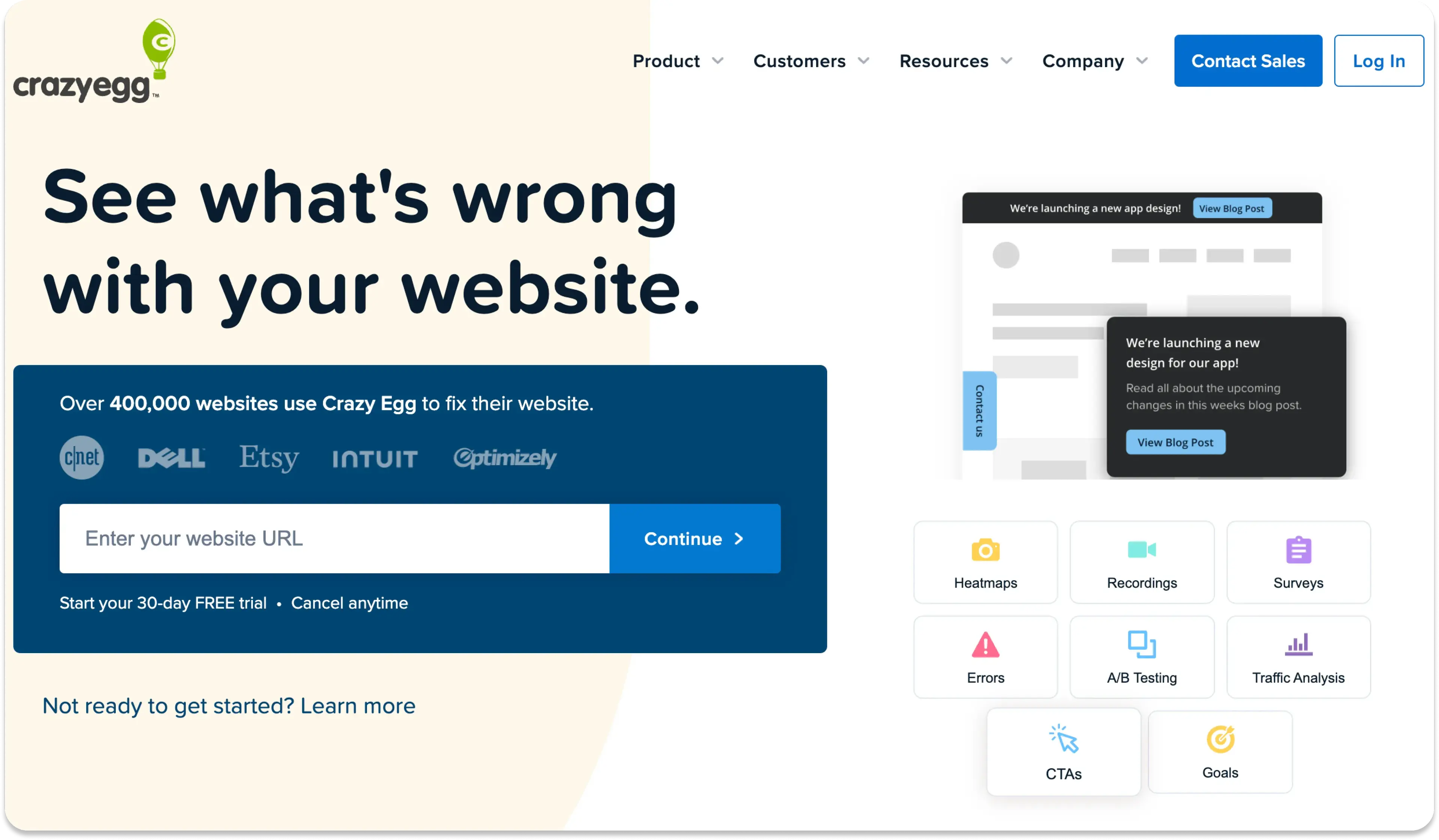 The CrazyEgg homepage