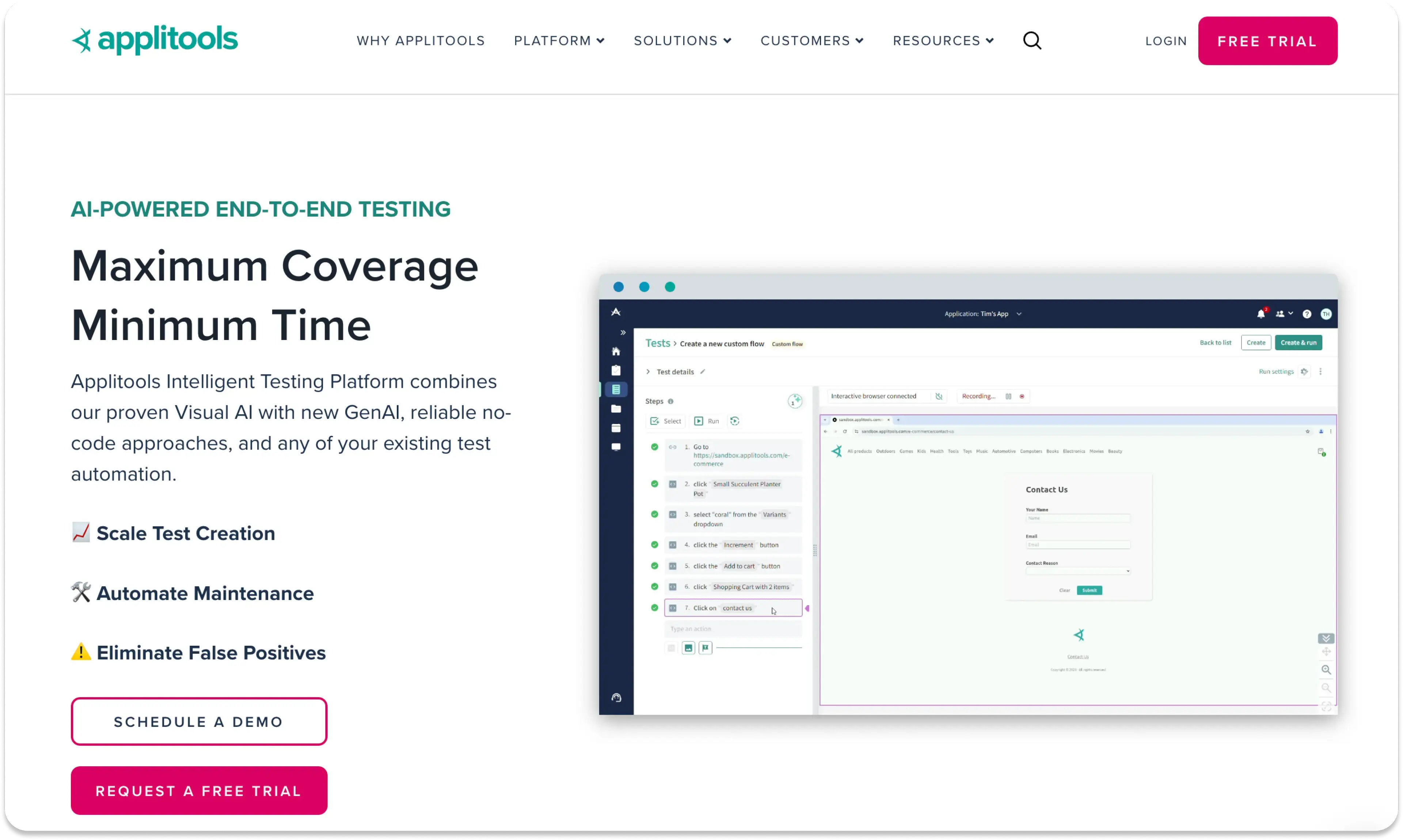 The Applitools homepage
