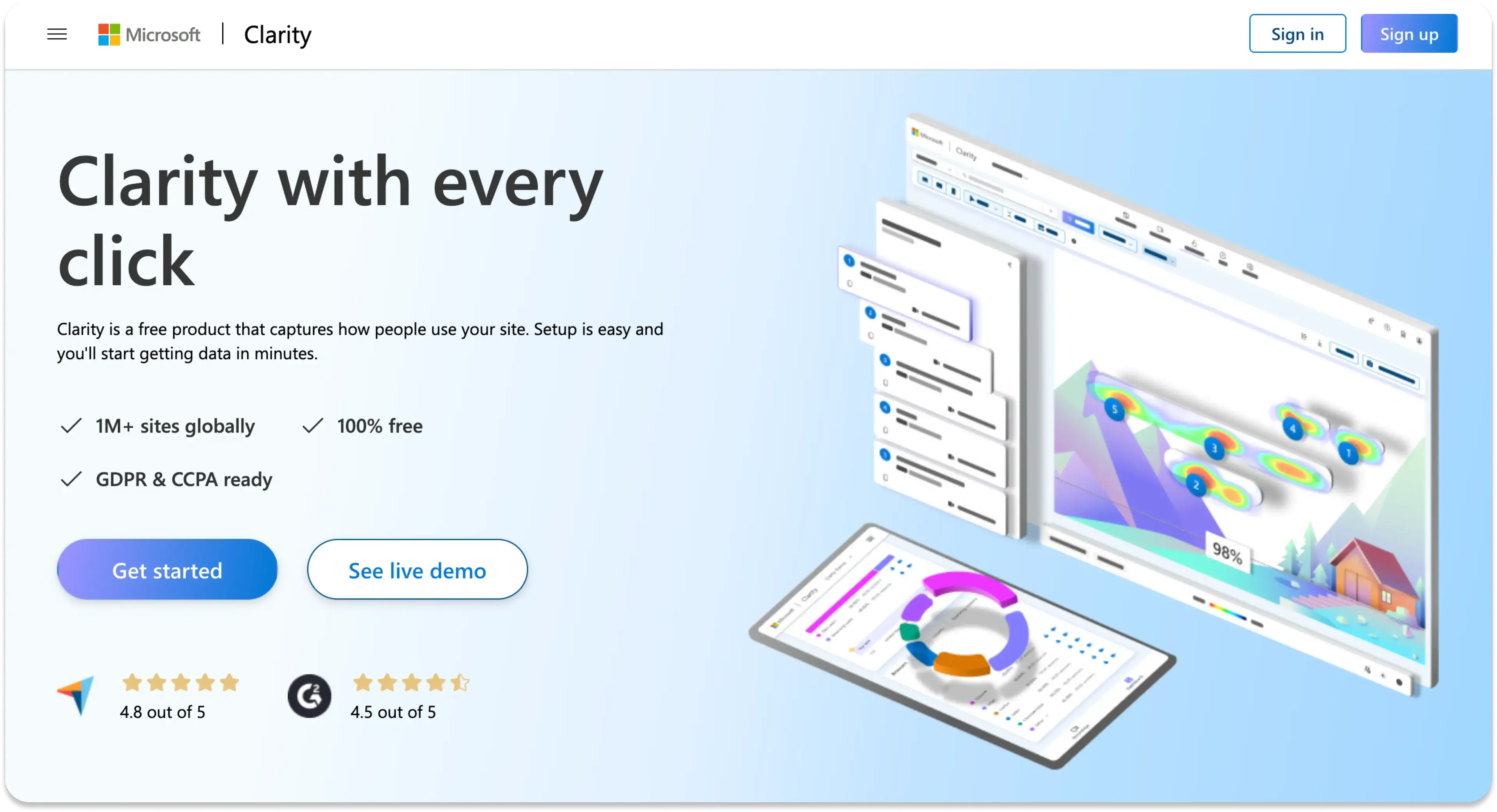 The Clarity homepage