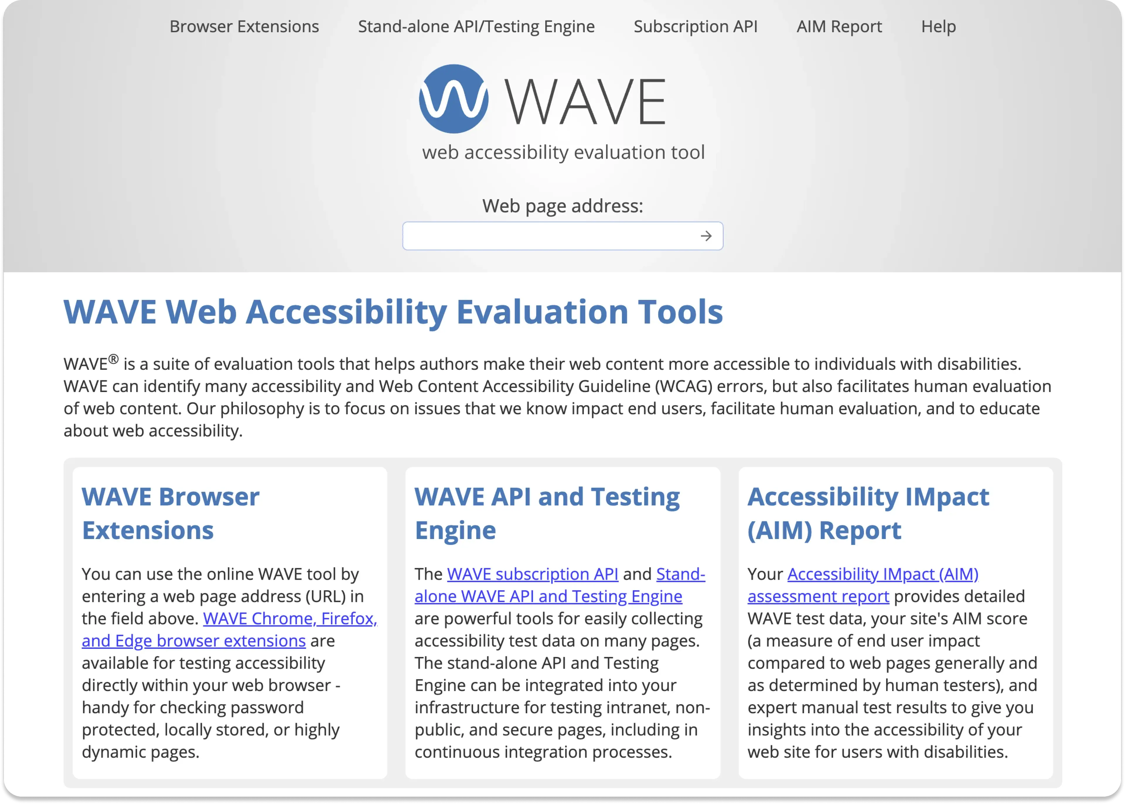 The WAVE homepage